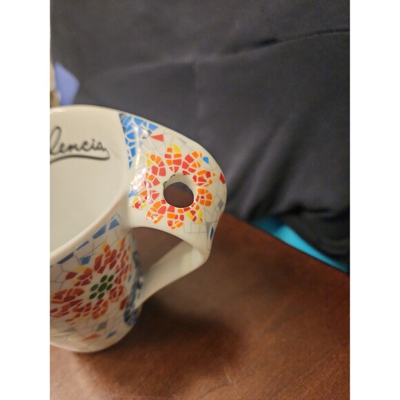 Valencia Spain Coffee Mug in Geometric Patterns w/ Stirring Spoon - Picture 4 of 9